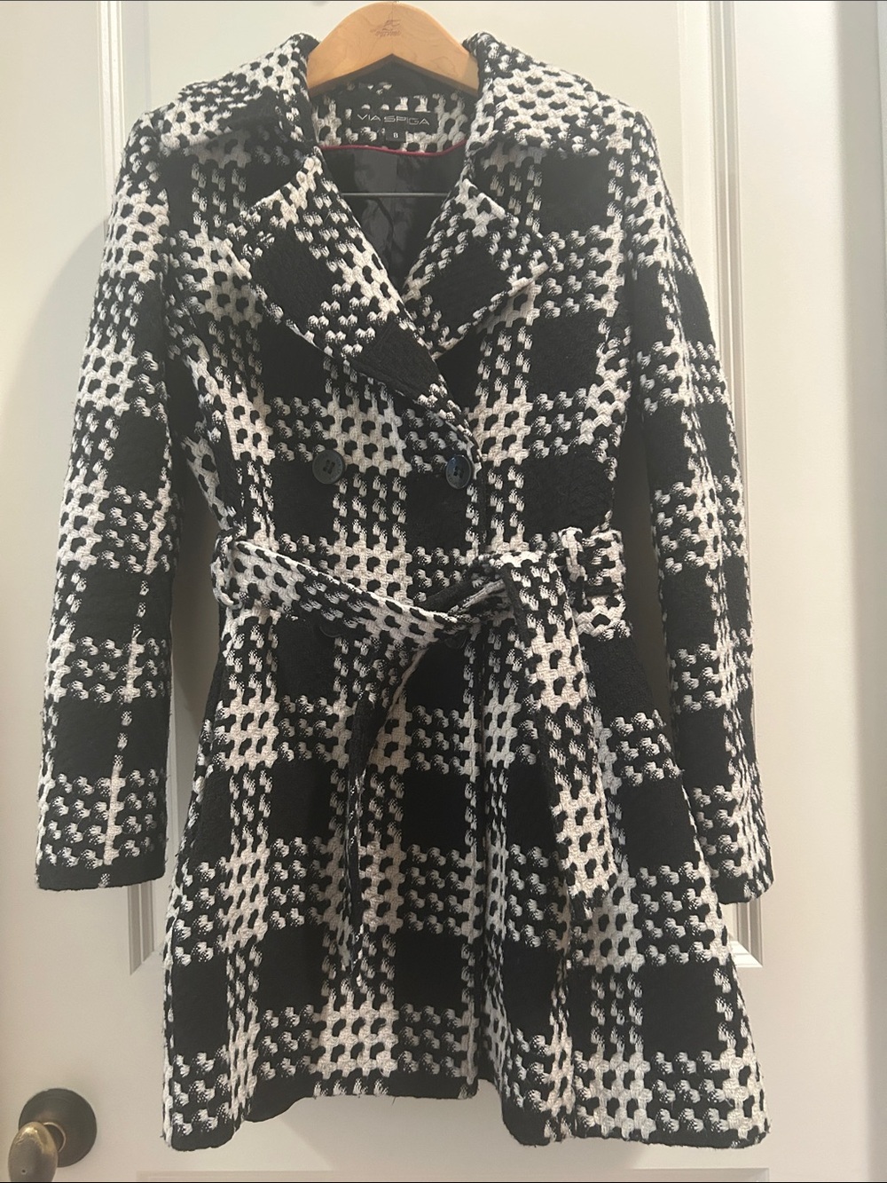Via Spiga Vintage Woven Textured Wool Blend Belted Double Breast Coat Pleated 8